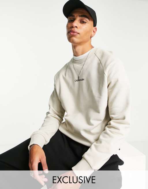 Calvin Klein exclusive to ASOS center logo sweatshirt in stone ASOS