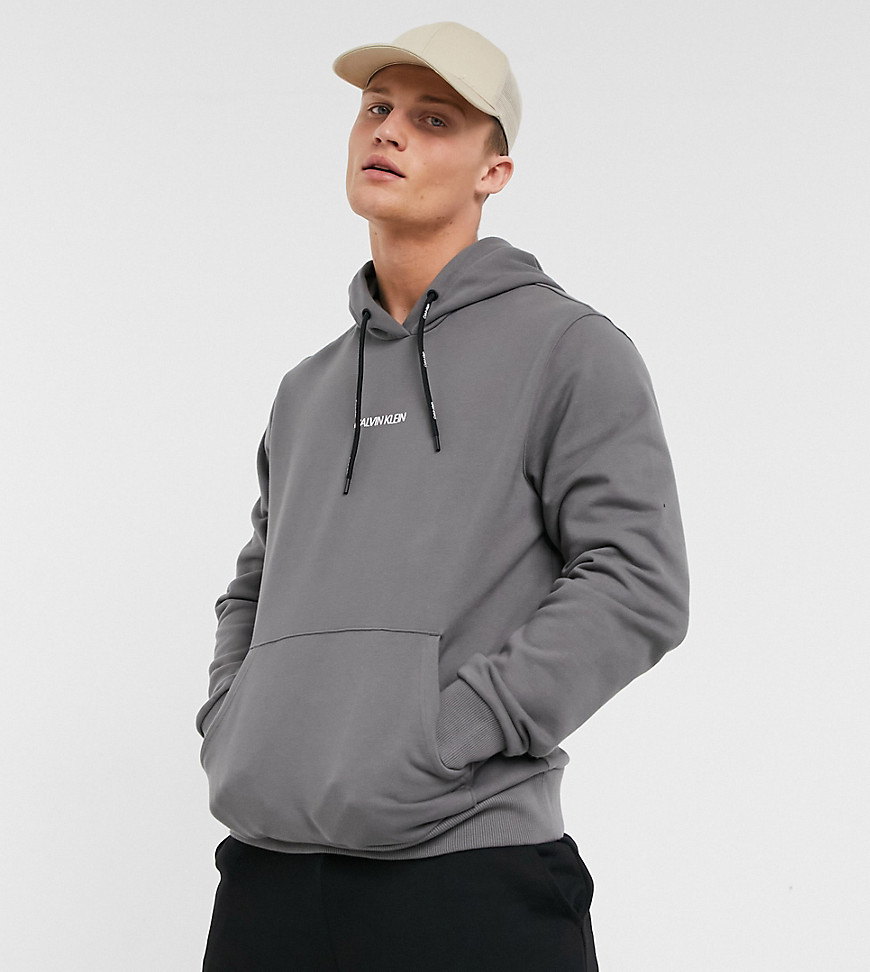 Calvin Klein exclusive to ASOS central front and vertical back logo hoodie in pewter gray-Grey