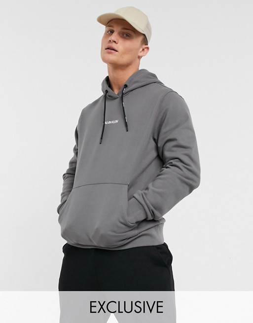 Calvin Klein exclusive to Asos central front and vertical back logo hoodie in pewter grey
