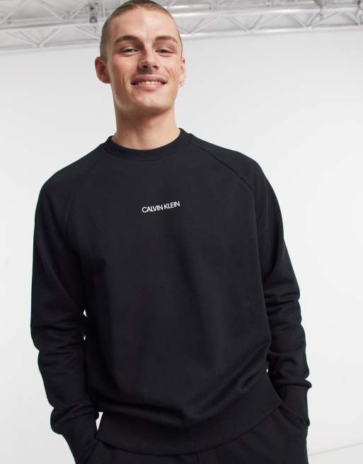 Calvin Klein exclusive to Asos central front and vertical back logo sweatshirt in ck black