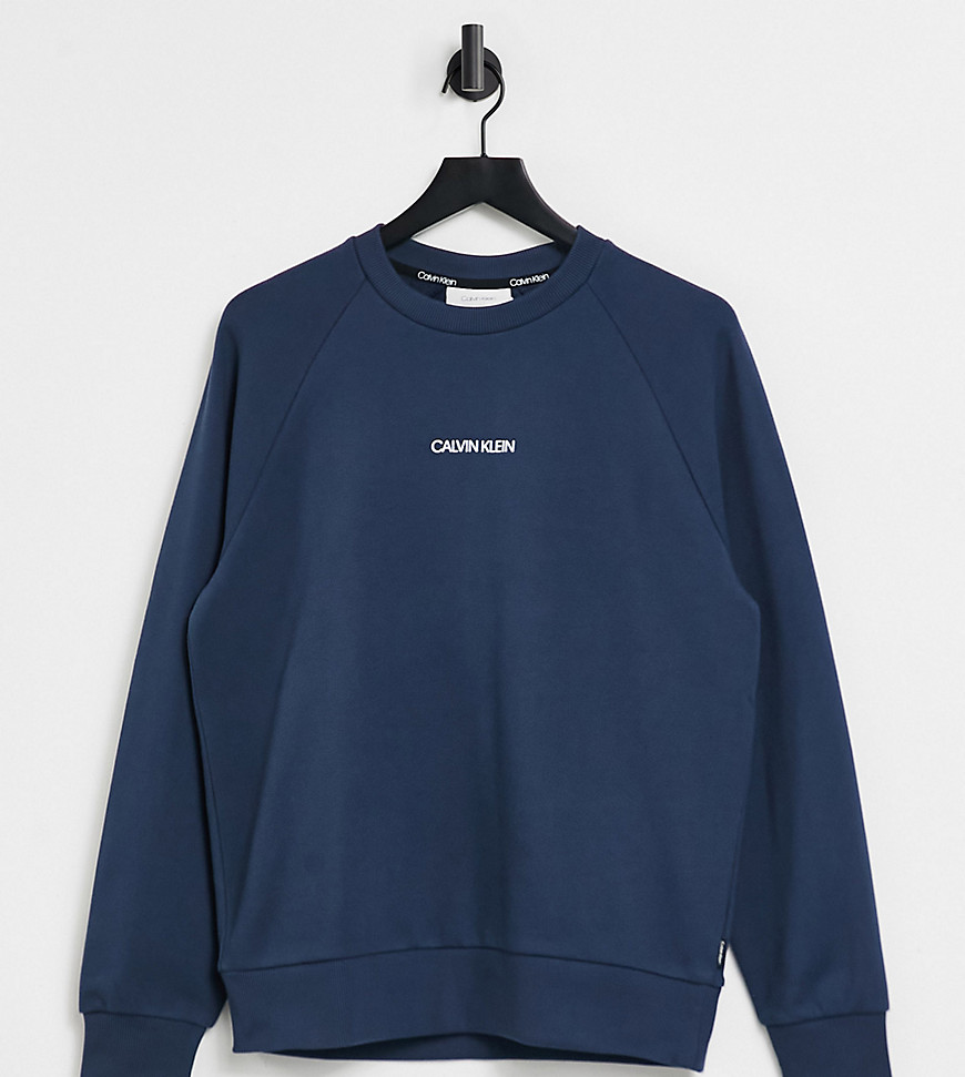 Calvin Klein exclusive to ASOS central front and vertical back logo sweatshirt in dark ocean-Blues