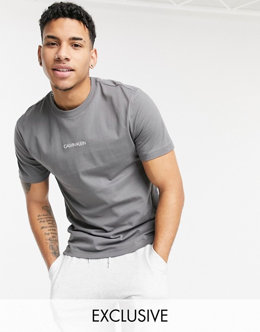 Calvin Klein exclusive to Asos central front and vertical back logo t-shirt in pewter grey