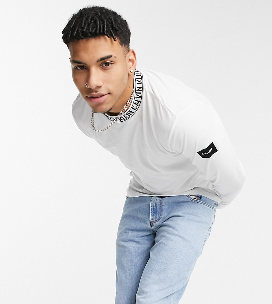 Calvin Klein exclusive to Asos neck logo long sleeve top in bright white
