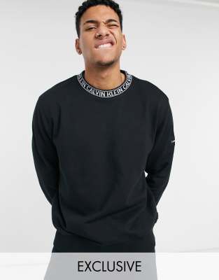 Calvin Klein exclusive to Asos neck logo relaxed fit sweatshirt in ck black