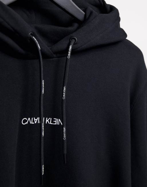 Calvin Klein exclusive to ASOS reversed center logo hoodie in ck black