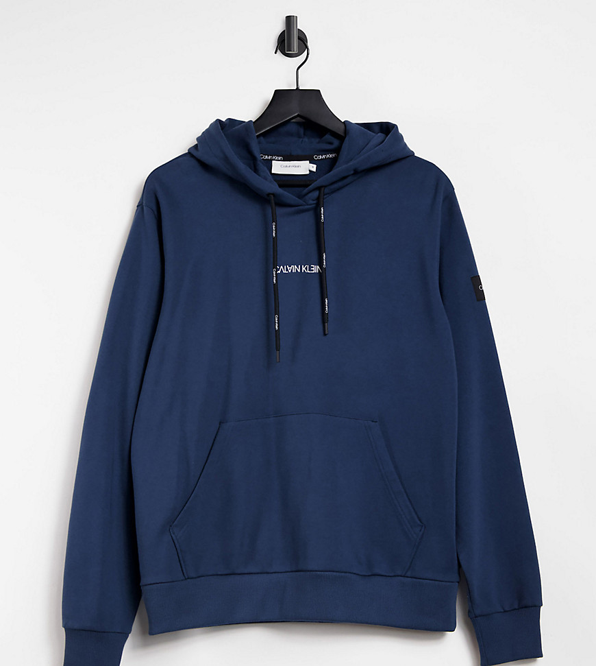 Calvin Klein exclusive to ASOS reversed center logo hoodie in dark ocean-Blues