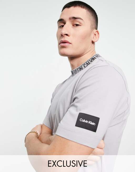 Calvin Klein Exclusive to ASOS T-shirt with neck branding detail in charcoal