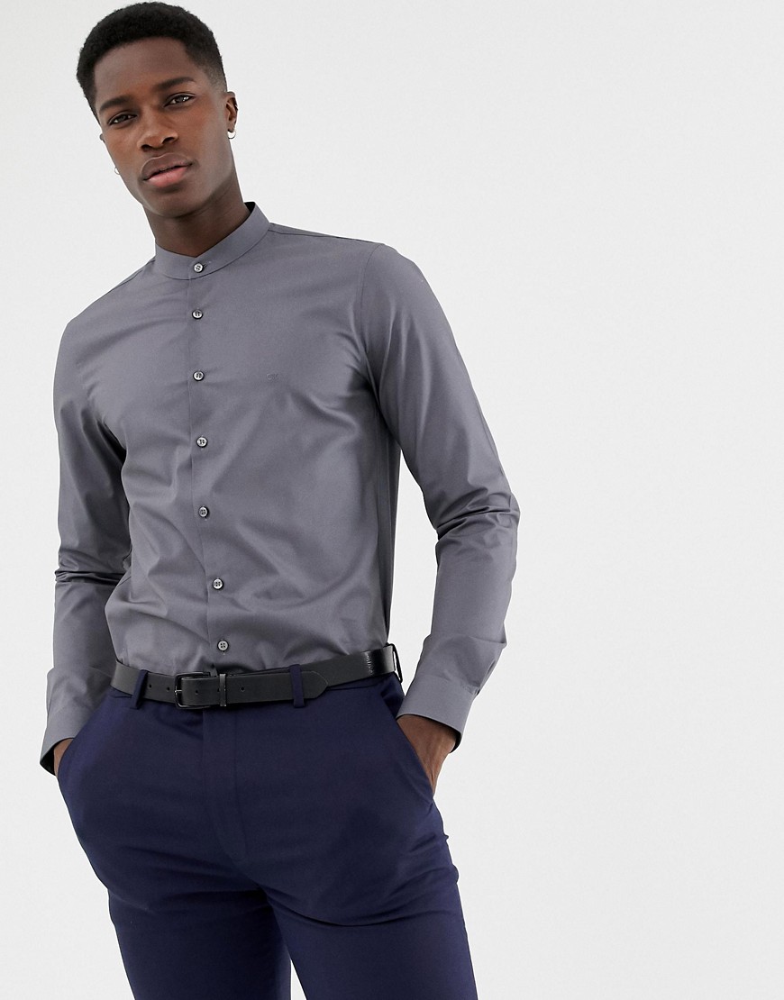 Calvin Klein extra slim stretch shirt grandad collar grey
