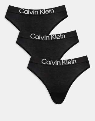 Calvin Klein Extra Soft Cotton 3 Pack Thongs In Black