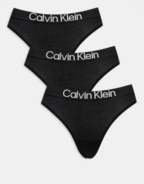 Calvin Klein Extra Soft Cotton 3 pack thongs in black - view 1