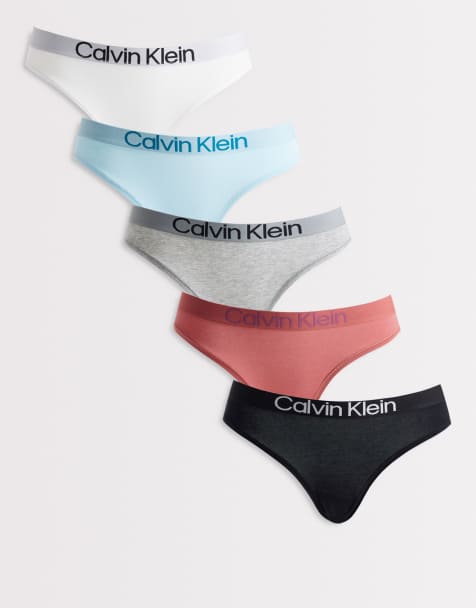 Calvin Klein Extra Soft Cotton 5 pack thongs in black/red/blue - view 1