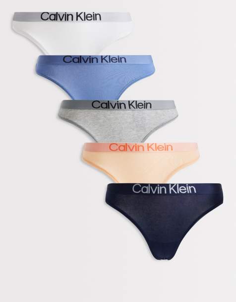 Calvin Klein Extra Soft Cotton 5 pack thongs in navy/orange/gray - view 1