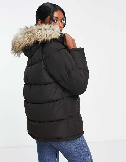 Makkelijk te begrijpen leiderschap Krachtcel Calvin Klein faux fur trim hooded jacket in black | ASOS