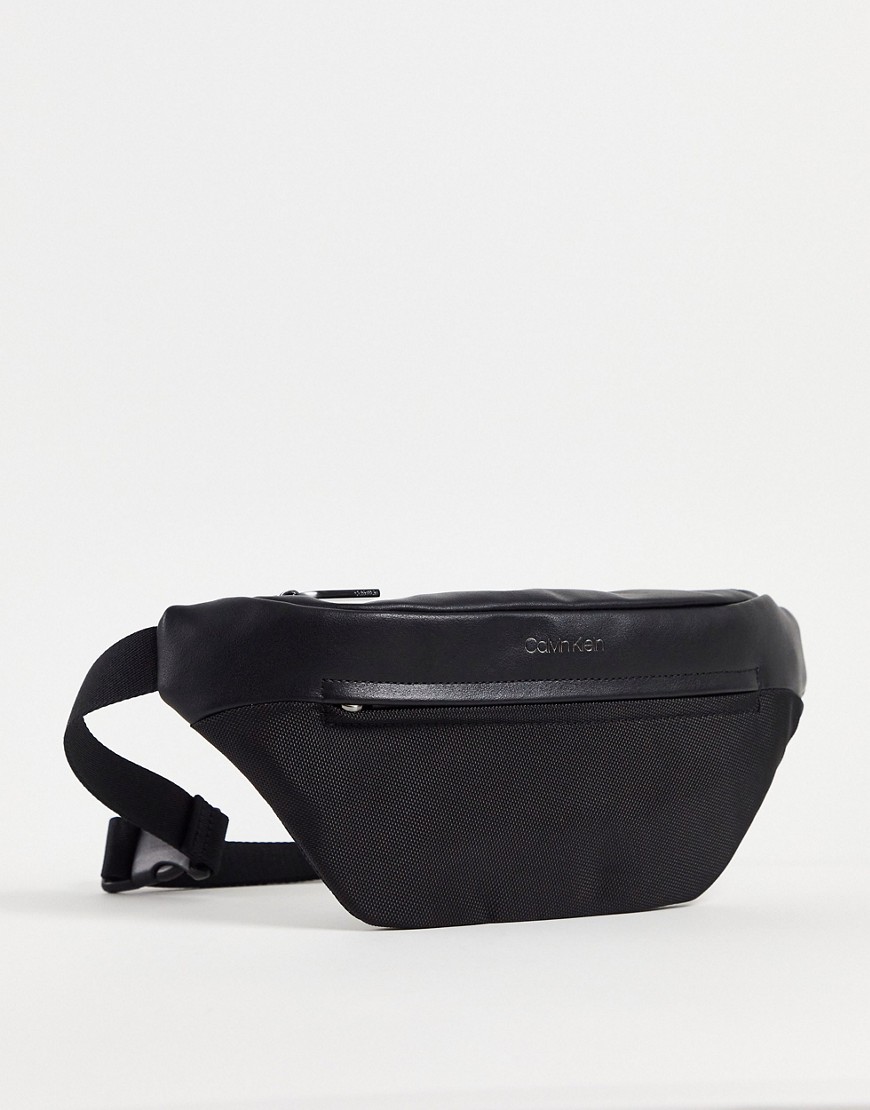 Calvin Klein faux leather fanny pack with logo in black