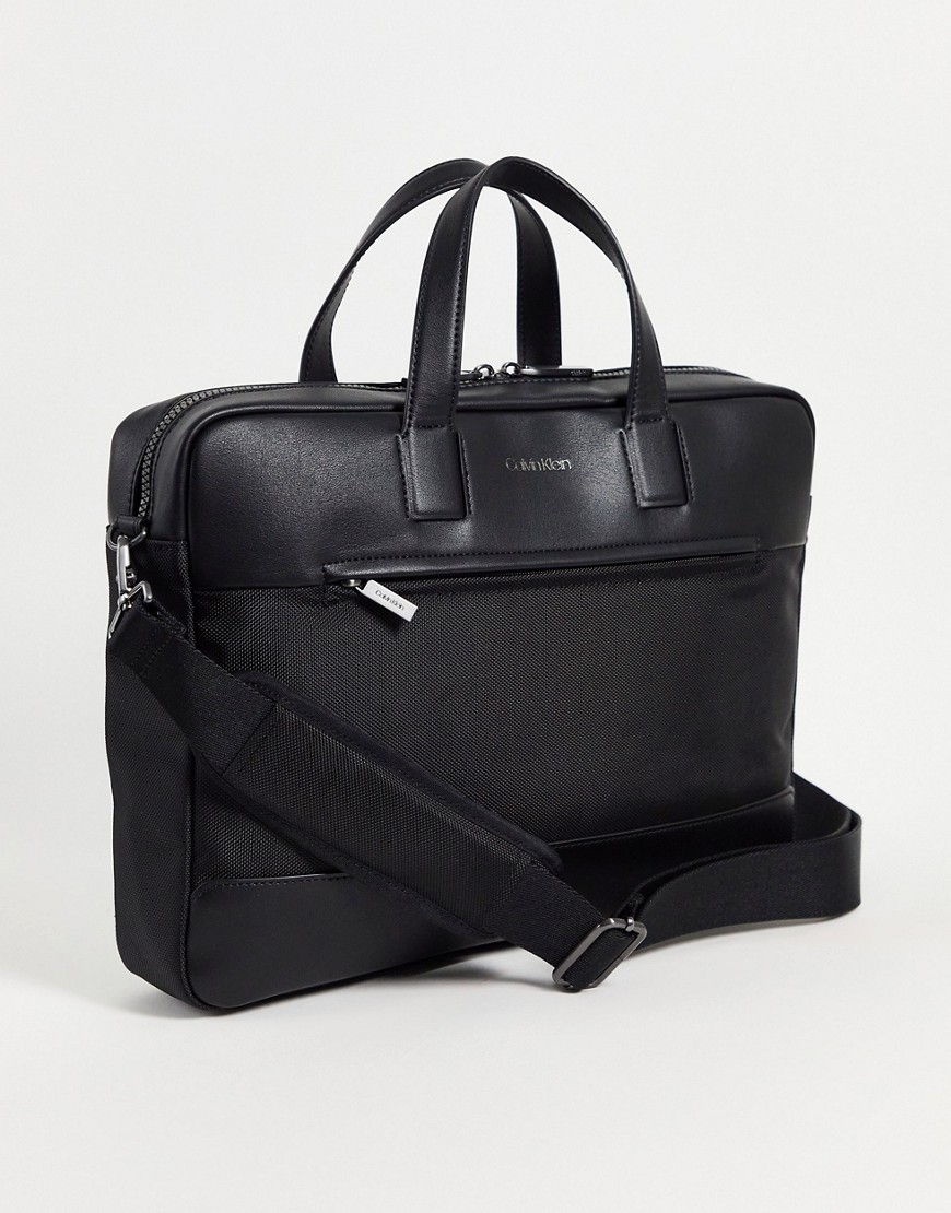 Calvin Klein faux leather laptop bag with logo in black