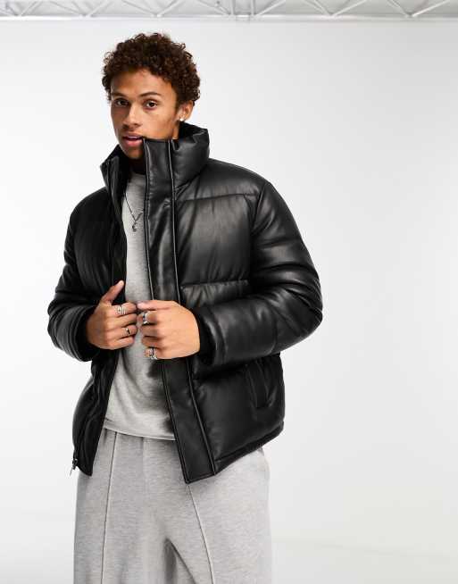 Calvin Klein Men's Faux Leather Puffer Jacket - Black - M