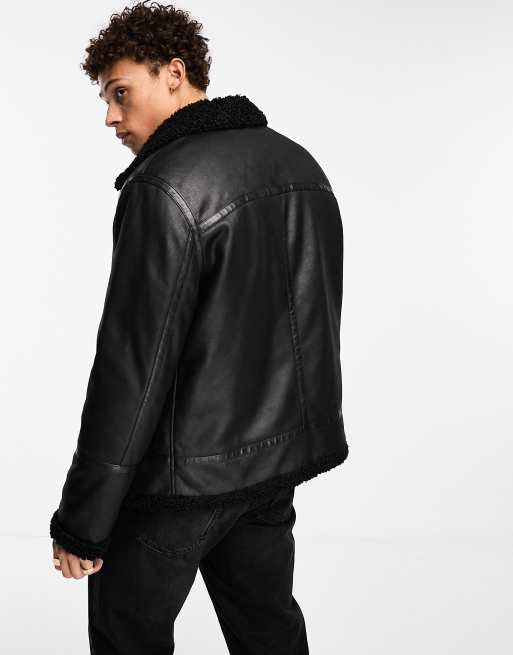 Calvin klein leather outlet jacket with fur