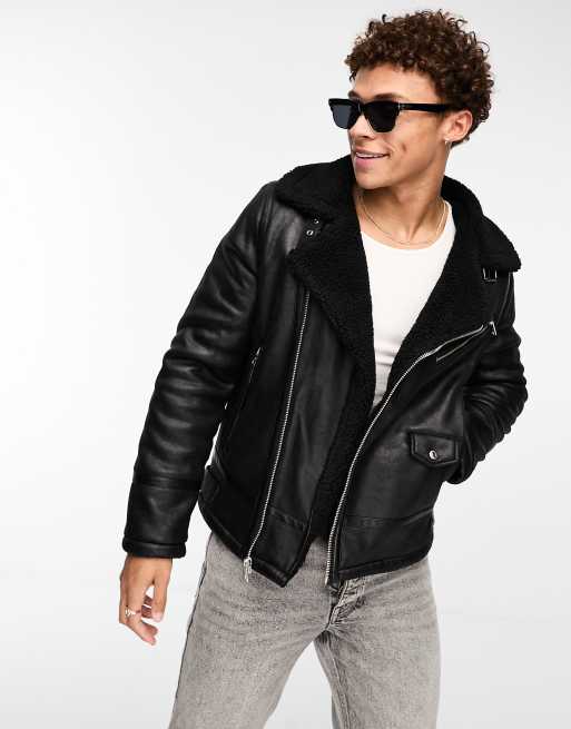 Calvin klein men's on sale black leather jacket