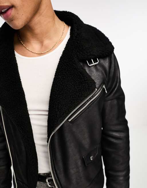 Calvin klein faux shop shearling moto jacket