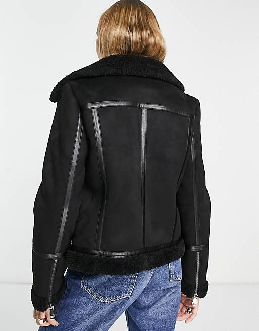 Calvin Klein faux shearling aviator jacket in black | ASOS