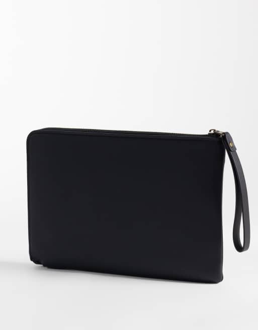 Calvin Klein faux suede pouch bag with handle in black, 4 of 4