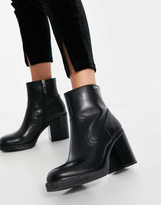 Calvin klein deals black leather booties