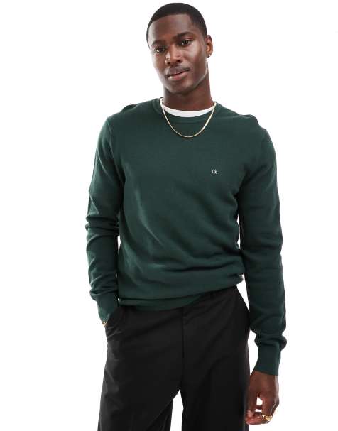 Calvin Klein – Fein strukturierter Strickpullover in Grün - view 1
