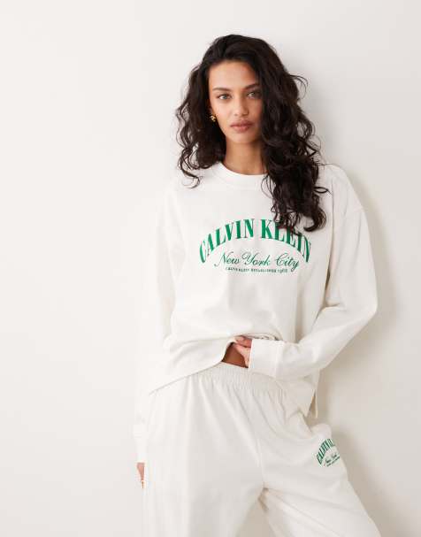Calvin Klein - Felpa comoda in jersey color crema con logo in coordinato - view 1