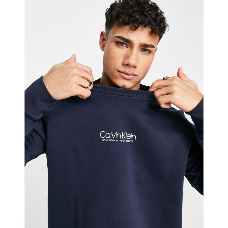  Designer Calvin Klein - Felpa con logo con coordinate blu navy