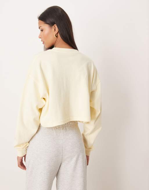 Calvin Klein - Felpa corta in jersey giallo burro con logo, 3 di 4