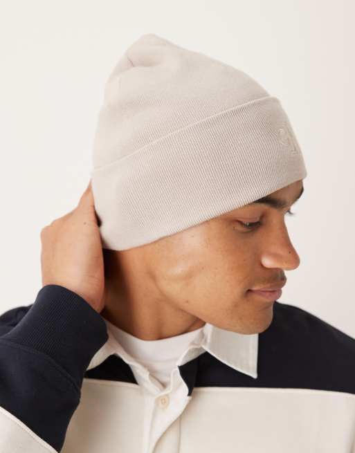 Calvin Klein - Fijngebreide beanie met logo in beige, 2 van 3