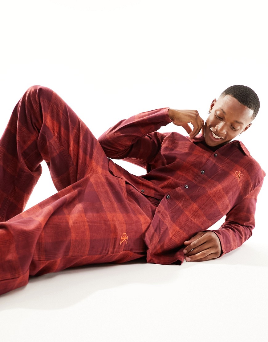 Calvin Klein Mens Gradient Check Red Checked Regular-fit Stretch-cotton Pyjama Set