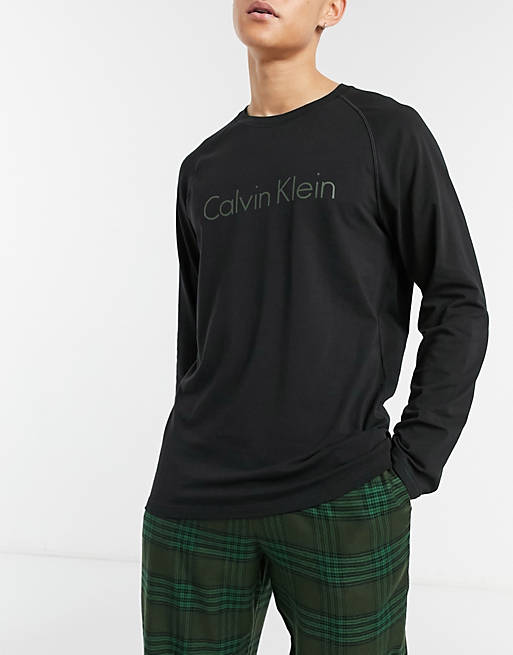 Calvin Klein flannel pyjama set in black | ASOS