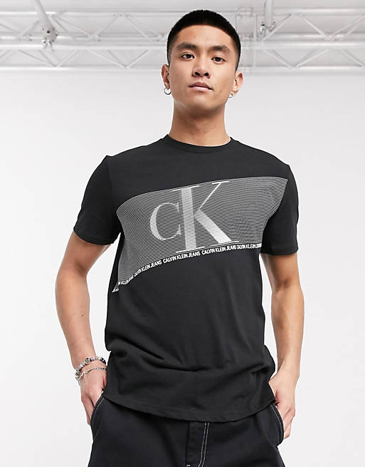 Calvin Klein flash stripe logo t-shirt in black | ASOS