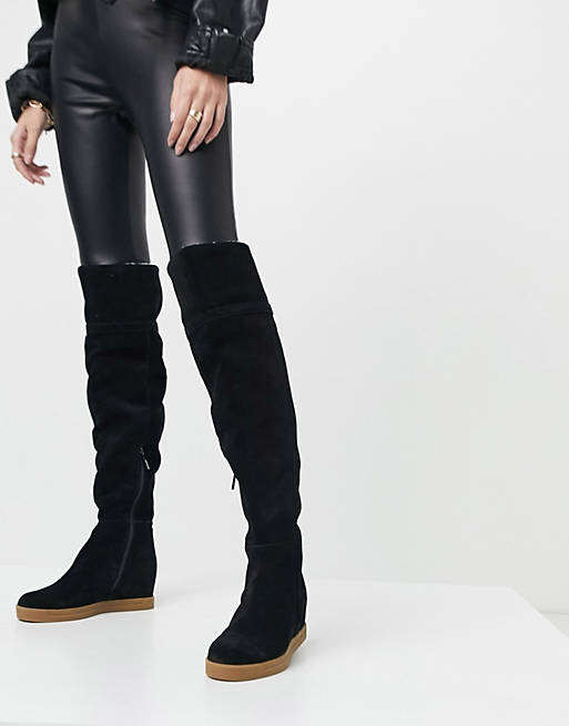 authority Norm Evaluation Calvin Klein florencia knee boots in black | ASOS