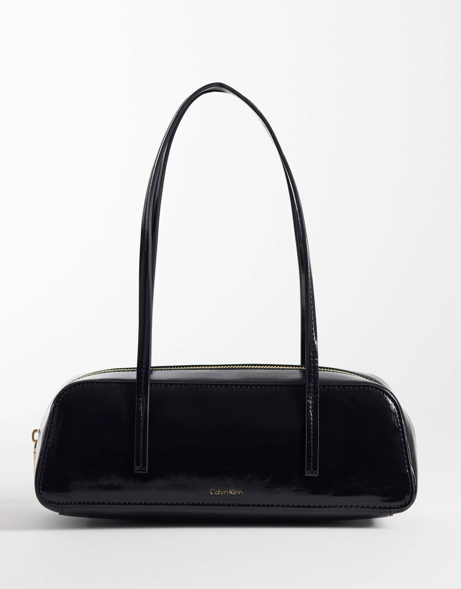 calvin klein foil logo glossy balletto purse in black