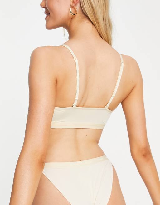 Calvin Klein Form To Body unlined bralet bra with tonal logo in stone, 2 of 4