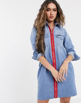 calvin klein denim dress zipper