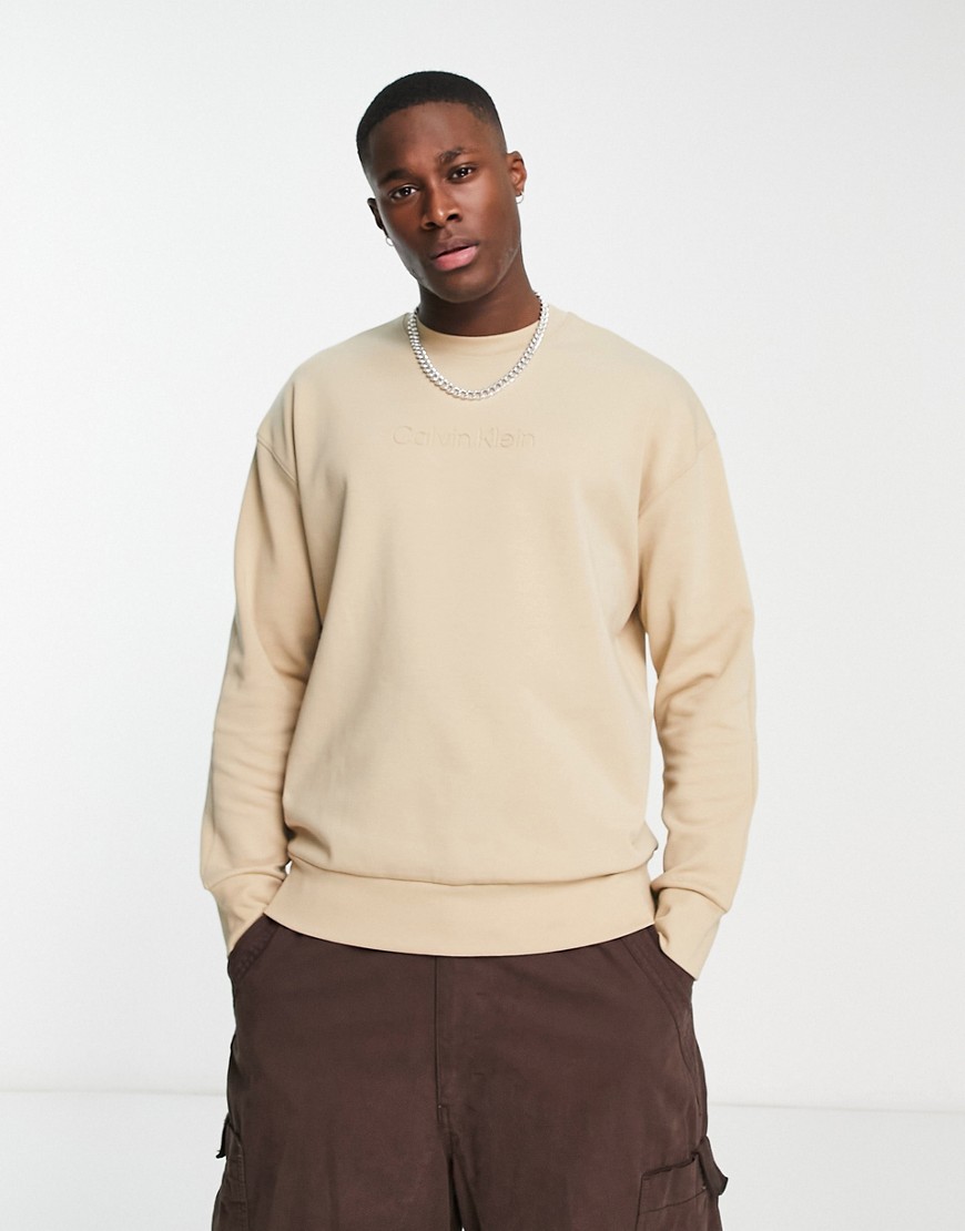 Calvin Klein front logo sweatshirt in beige-Neutral