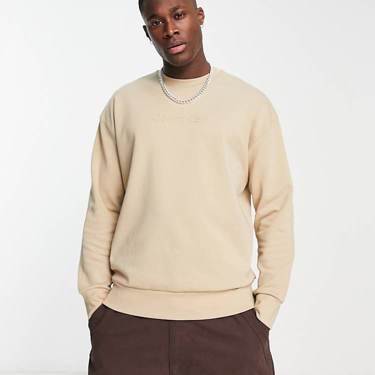 Calvin Klein front logo sweatshirt in beige | ASOS