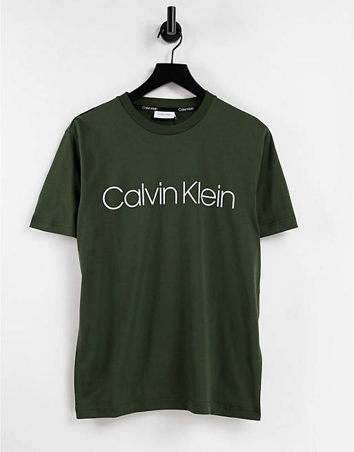 Calvin Klein front logo t-shirt in dark olive green | ASOS