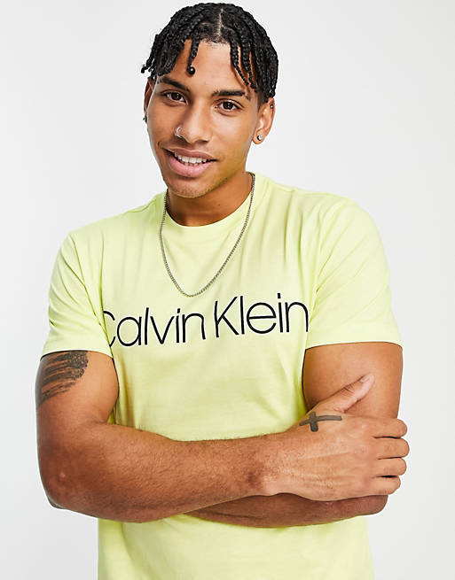 Calvin Klein front logo t-shirt in sunny lime yellow
