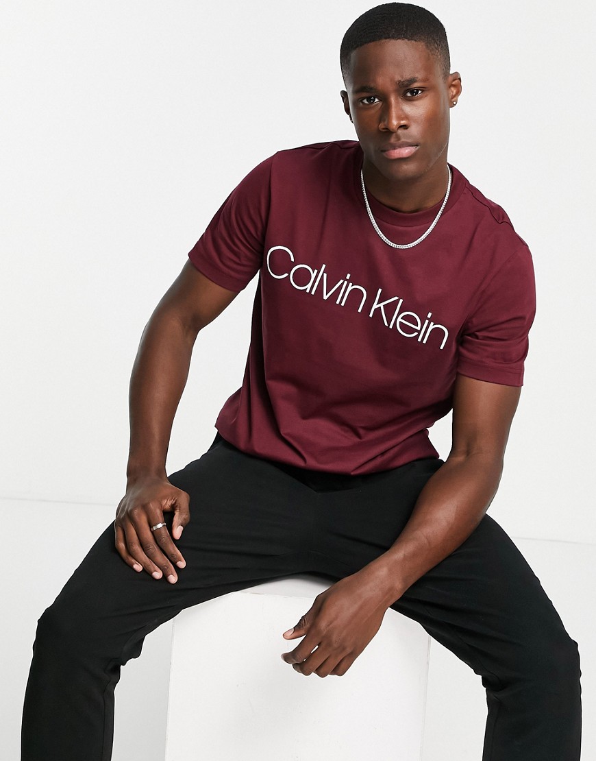 Calvin Klein front logo t-shirt in tawny port-Red
