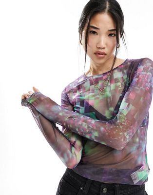 Calvin Klein galaxy mesh long sleeve top in black - ASOS Price Checker