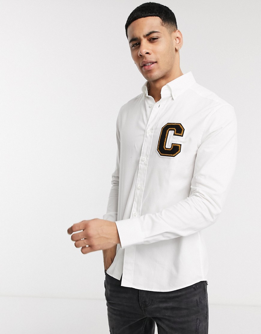 Calvin Klein - Galdo - Camicia Oxford a maniche lunghe con applicazione-Bianco