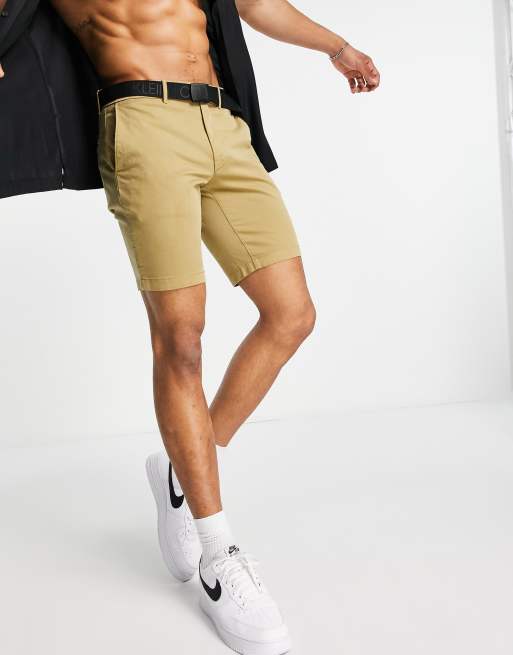 Calvin Klein garment dye belted chino shorts in vapour grey