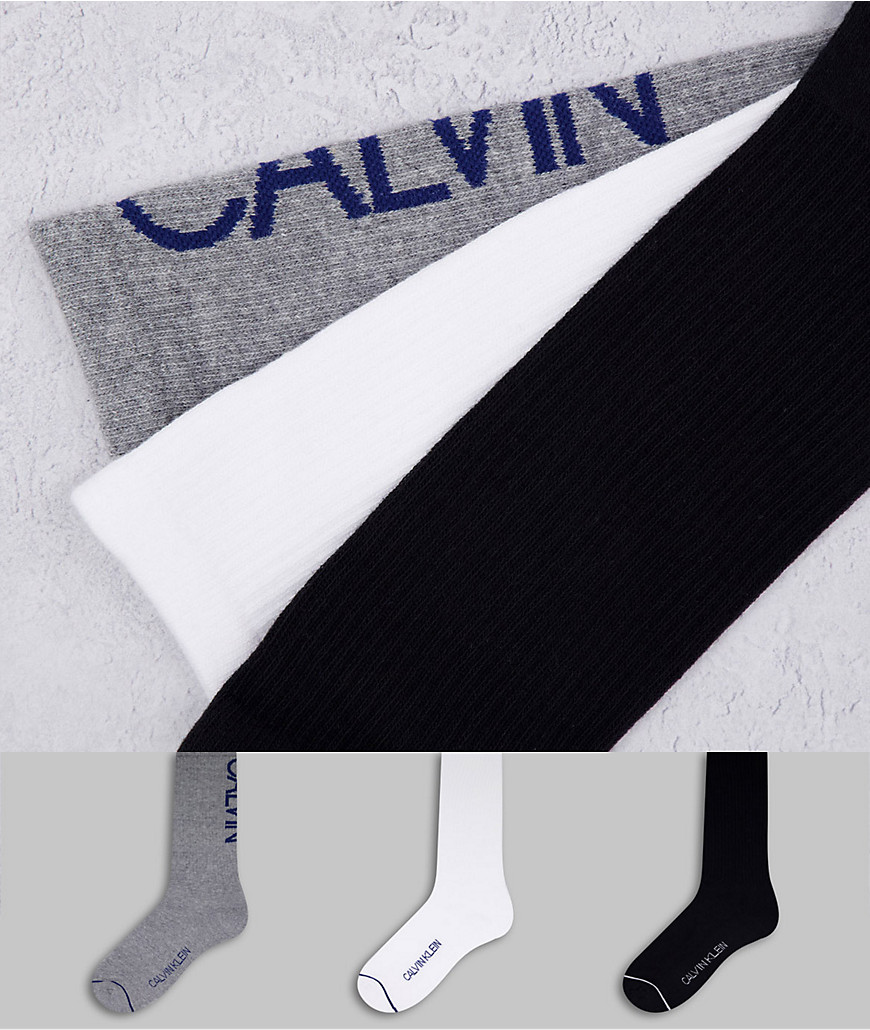 Calvin Klein - Gavin - Set van 3 paar geribbelde sokken in zwart, wit en grijs-Veelkleurig