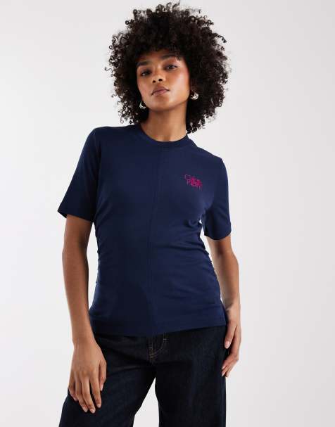 Calvin Klein gel print logo t-shirt in navy and red - view 1