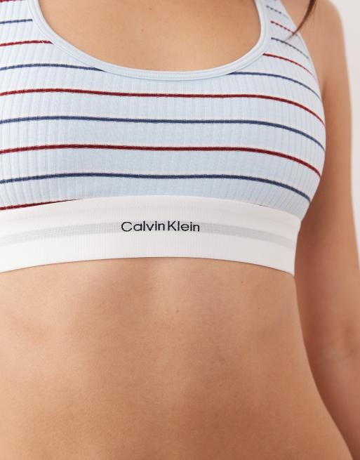 Calvin Klein - Geribbelde gestreepte bralette van katoen en modal in blauw, 3 van 4