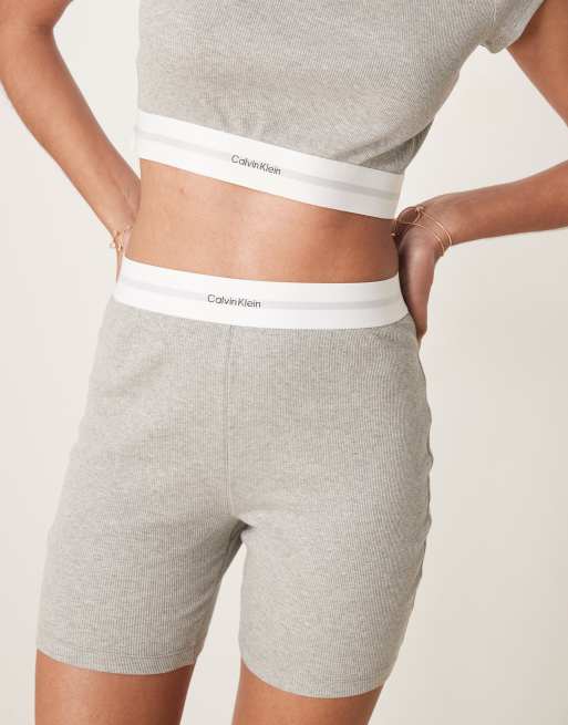 Calvin Klein - Geribbelde leggingshort in grijs, 3 van 4
